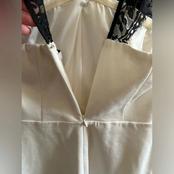 NWT! GUESS White MIDI Dress Black Elegant Dainty Eyelash Lace V Back Lined MED - Picture 11 of 15